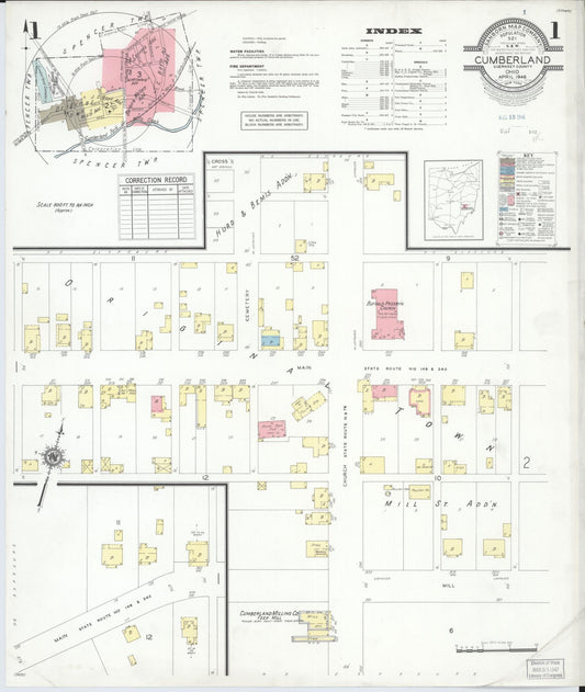 Sanborn Fire Insurance Map from Cumberland, Guernsey County, Ohio (1946), Sheet #0001 - Historic Sanborn Fire Insurance Map Print, vintage old map wall art, antique decor, genealogy gift, Ohio Ohio map