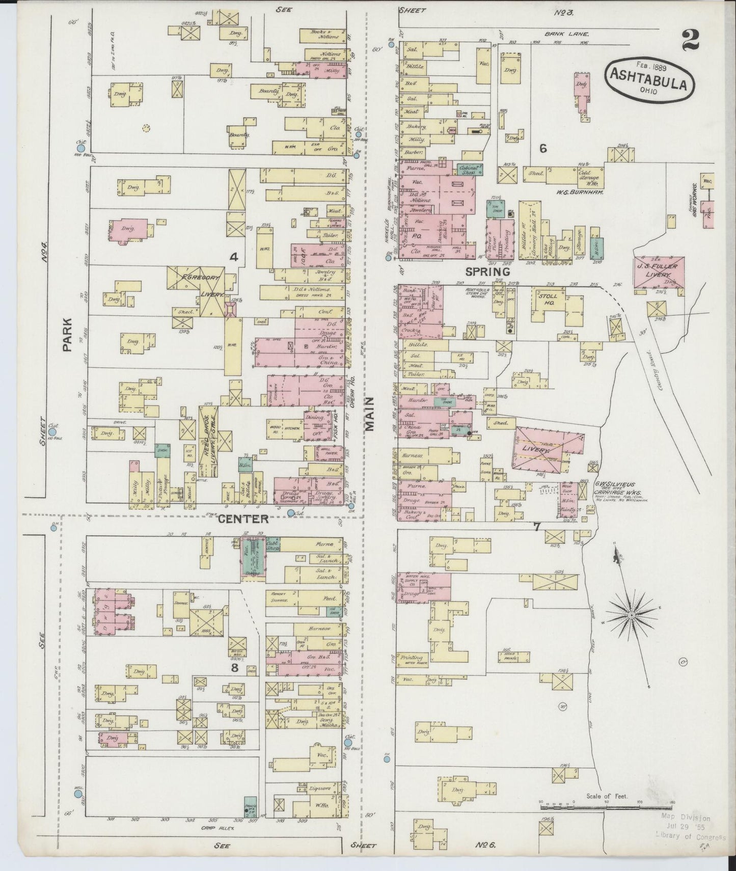 Sanborn Fire Insurance Map from Ashtabula, Ashtabula County, Ohio (1889), Sheet #0002 - Historic Sanborn Fire Insurance Map Print, vintage old map wall art, antique decor, genealogy gift, Ohio Ohio map