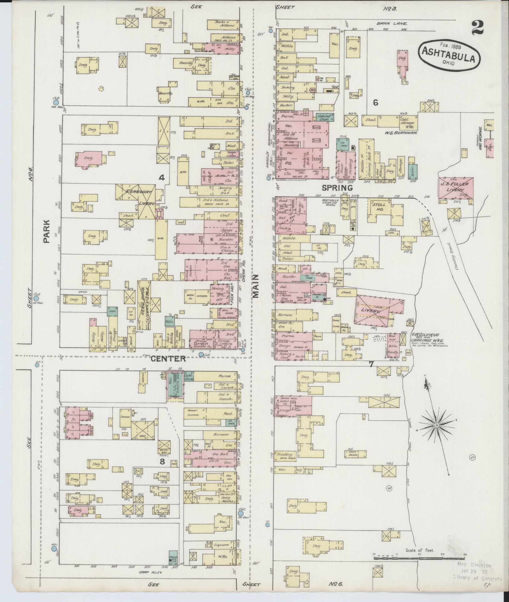 Sanborn Fire Insurance Map from Ashtabula, Ashtabula County, Ohio (1889), Sheet #0002 - Historic Sanborn Fire Insurance Map Print, vintage old map wall art, antique decor, genealogy gift, Ohio Ohio map