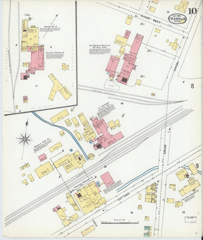 Sanborn Fire Insurance Map from Franklin, Norfolk County, Massachusetts (1904), Sheet #0010 - Complete Map Set gallery image, historic Sanborn map, vintage wall art, Massachusetts Massachusetts
