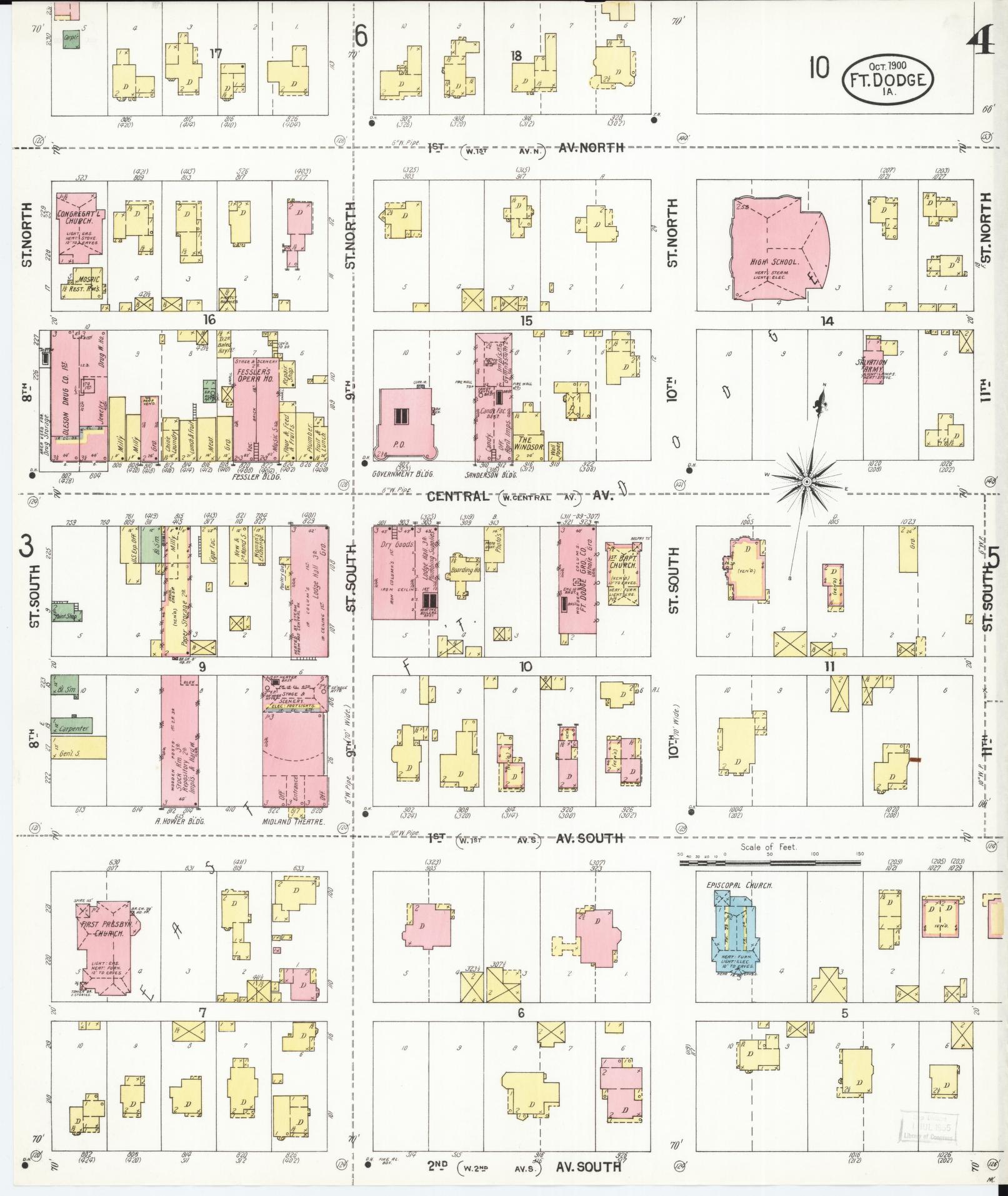 Sanborn Fire Insurance Map from Fort Dodge, Webster County, Iowa (1900), Sheet #0004 - Historic Sanborn Fire Insurance Map Print, vintage old map wall art