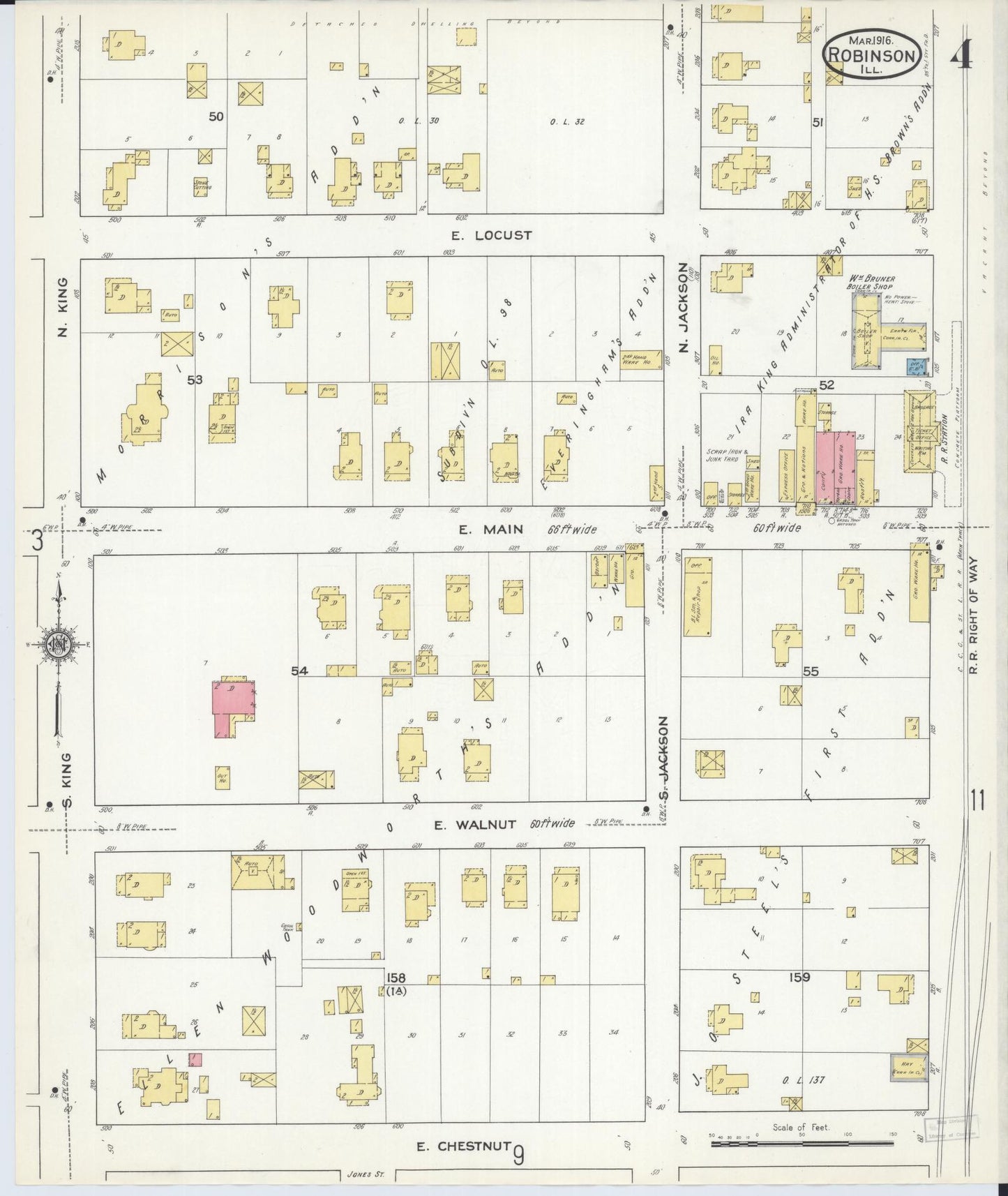 Sanborn Fire Insurance Map from Robinson, Crawford County, Illinois (1916), Sheet #0004 - Complete Map Set gallery image, historic Sanborn map, vintage wall art, Illinois Illinois