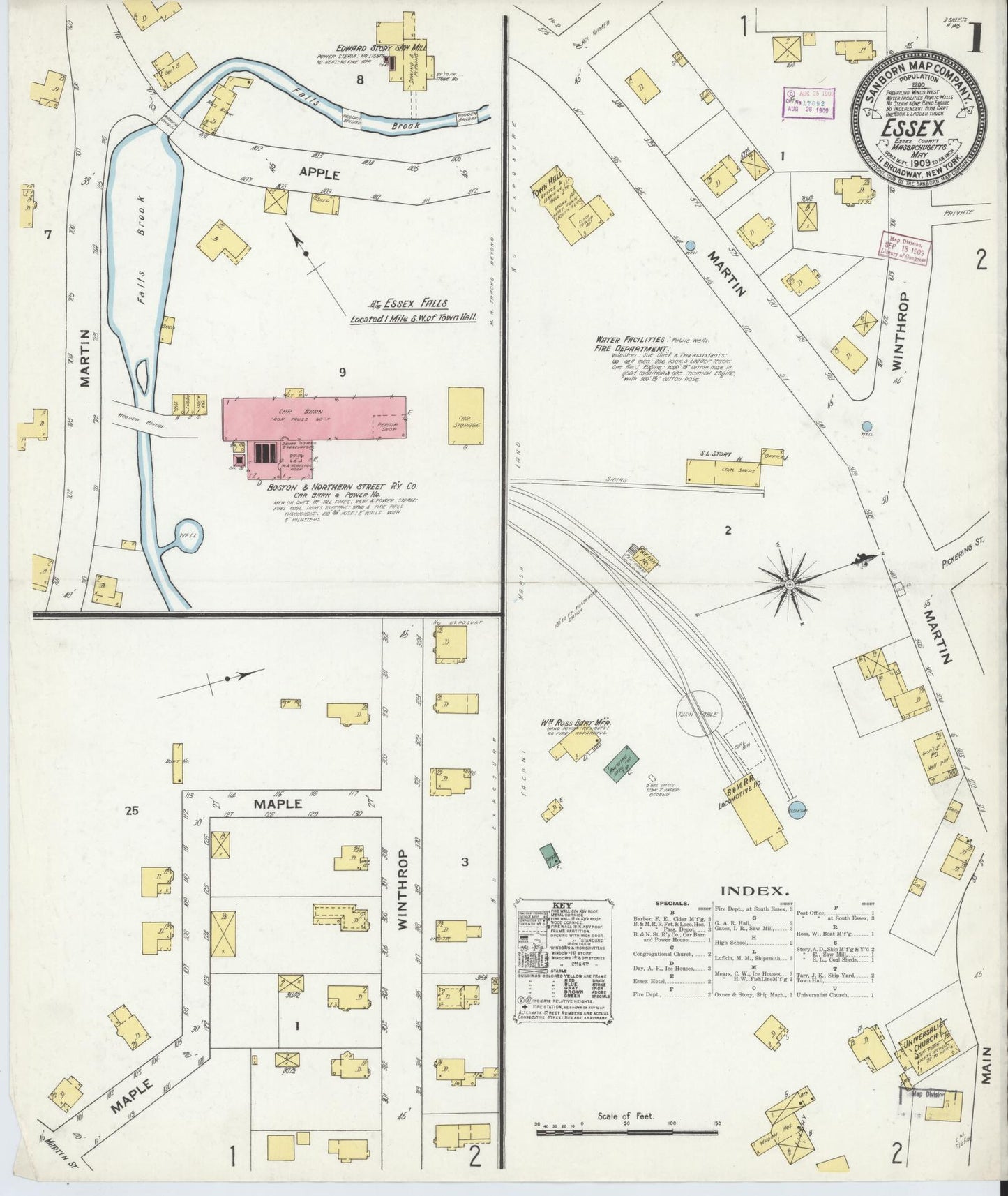 Sanborn Fire Insurance Map from Essex, Essex County, Massachusetts (1909), Sheet #0001 - Historic Sanborn Fire Insurance Map Print, vintage old map wall art, antique decor, genealogy gift, Massachusetts Massachusetts map