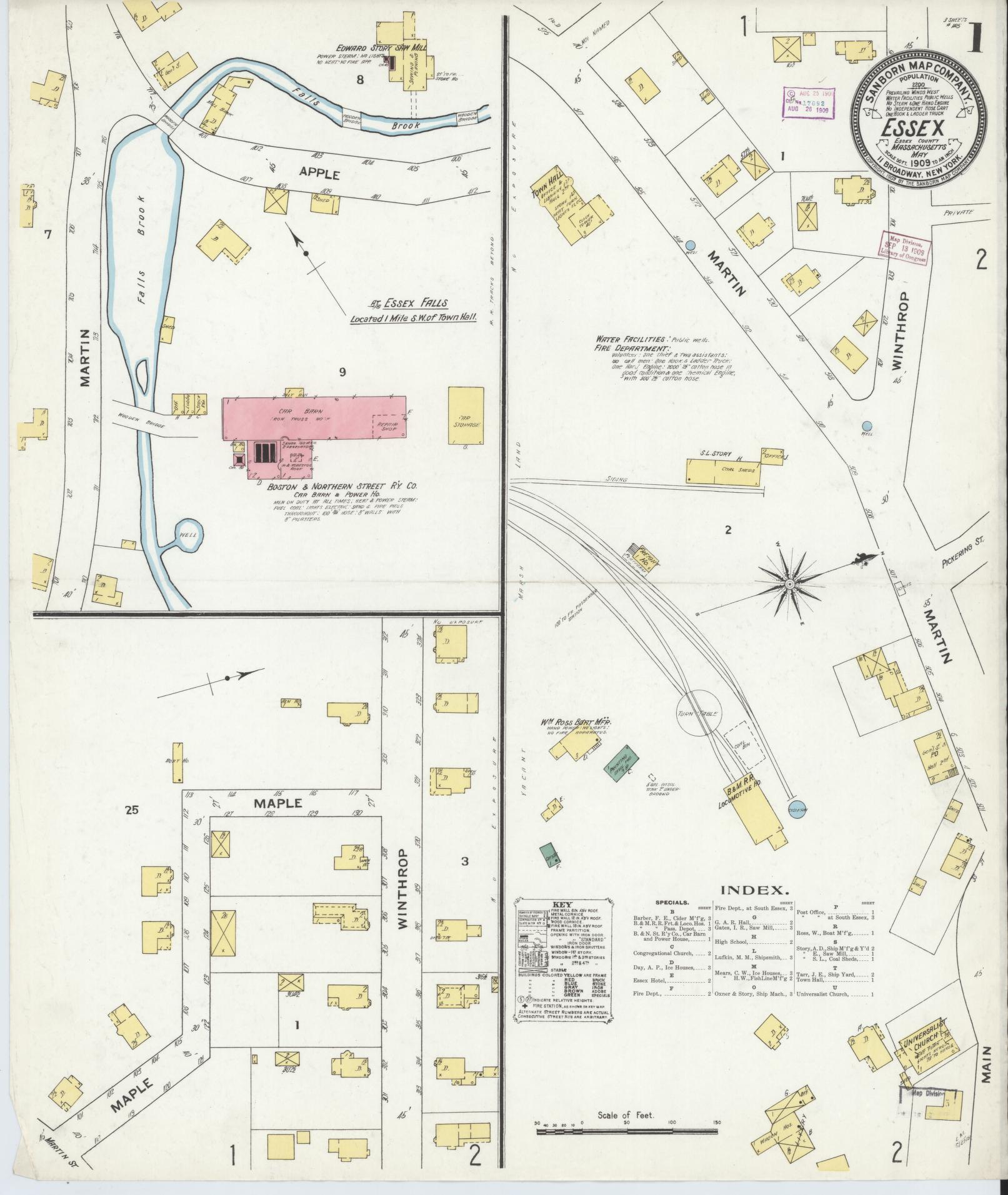 Sanborn Fire Insurance Map from Essex, Essex County, Massachusetts (1909), Sheet #0001 - Historic Sanborn Fire Insurance Map Print, vintage old map wall art, antique decor, genealogy gift, Massachusetts Massachusetts map