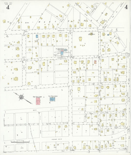 Sanborn Fire Insurance Map from Hico, Hamilton County, Texas (1934), Sheet #0004 - Historic Sanborn Fire Insurance Map Print, vintage old map wall art, antique decor, genealogy gift, Texas Texas map