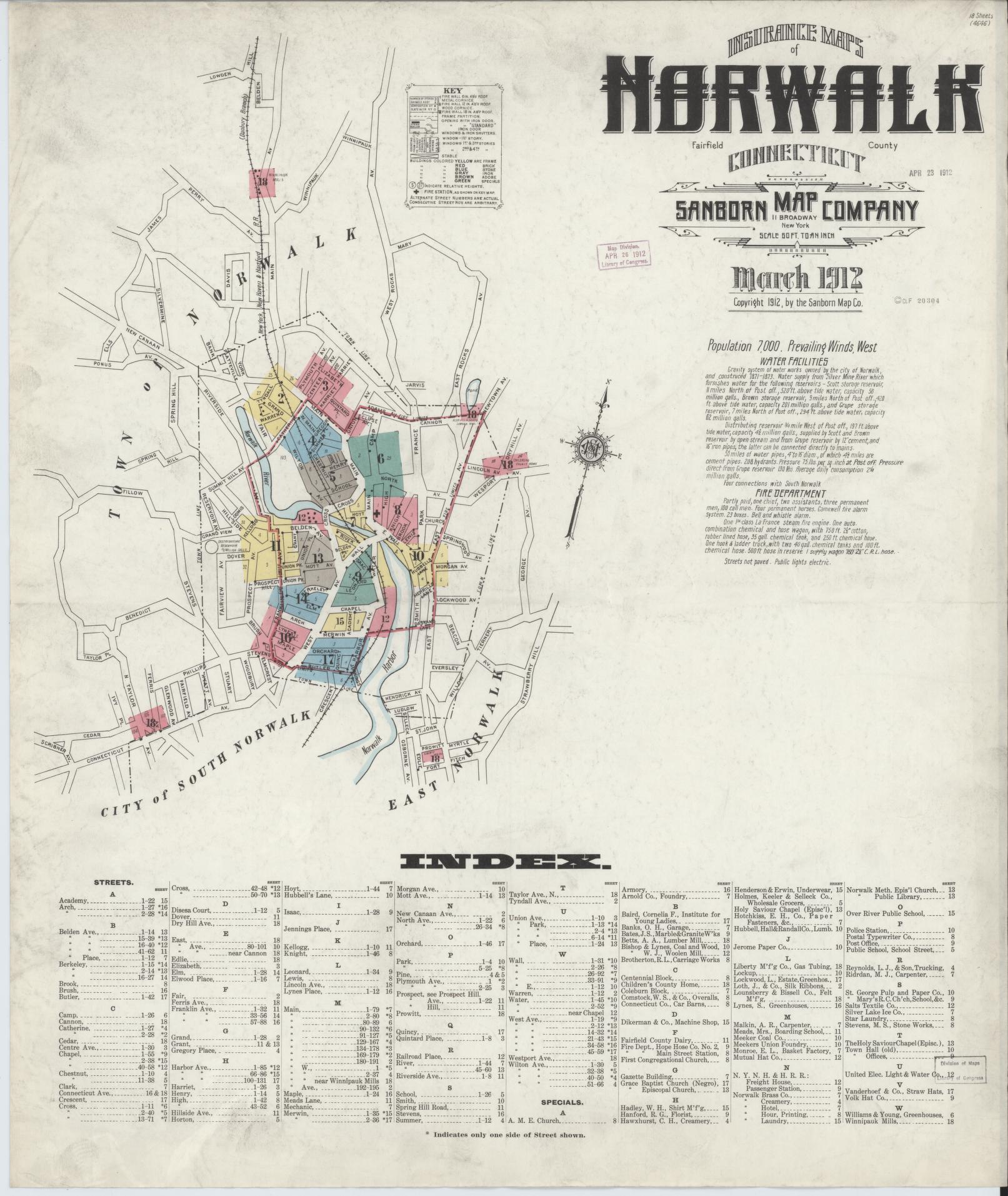 Sanborn Fire Insurance Map from Norwalk, Fairfield County, Connecticut. (1912) – Historic Sanborn Fire Insurance Map Print