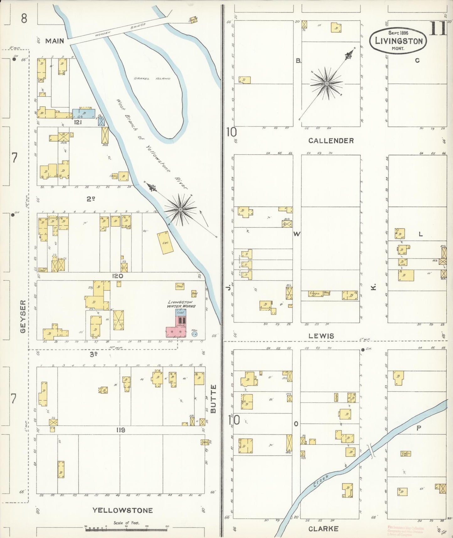 Sanborn Fire Insurance Map from Livingston, Park County, Montana (1896), Sheet #0011 - Historic Sanborn Fire Insurance Map Print, vintage old map wall art, antique decor, genealogy gift, Montana Montana map