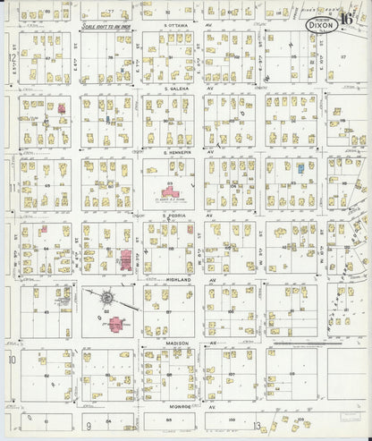 Sanborn Fire Insurance Map from Dixon, Lee County, Illinois (1918), Sheet #0016 - Complete Map Set gallery image, historic Sanborn map, vintage wall art, Illinois Illinois