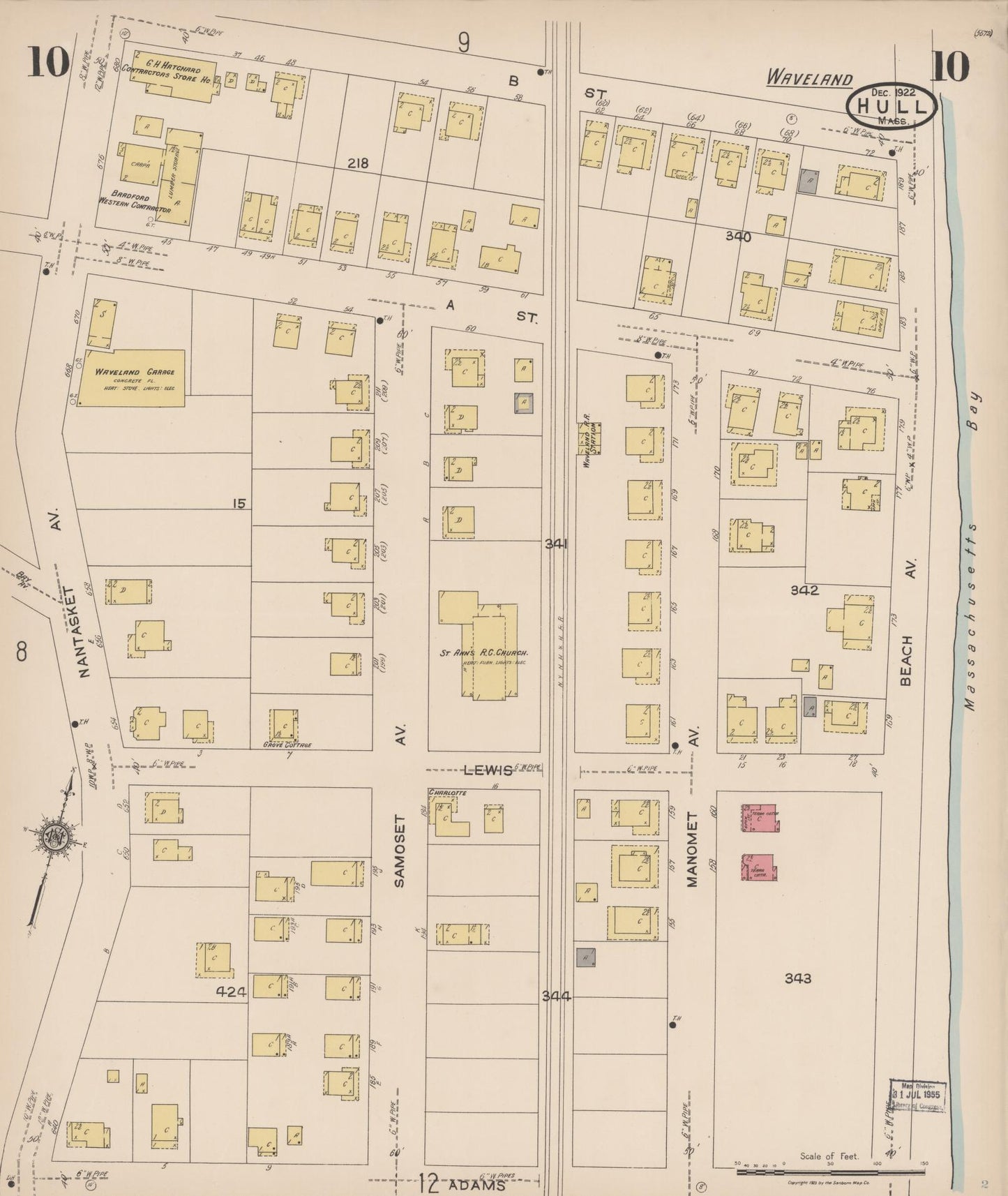 Sanborn Fire Insurance Map from Hull, Plymouth County, Massachusetts (1922), Sheet #0010 - Complete Map Set gallery image, historic Sanborn map, vintage wall art, Massachusetts Massachusetts
