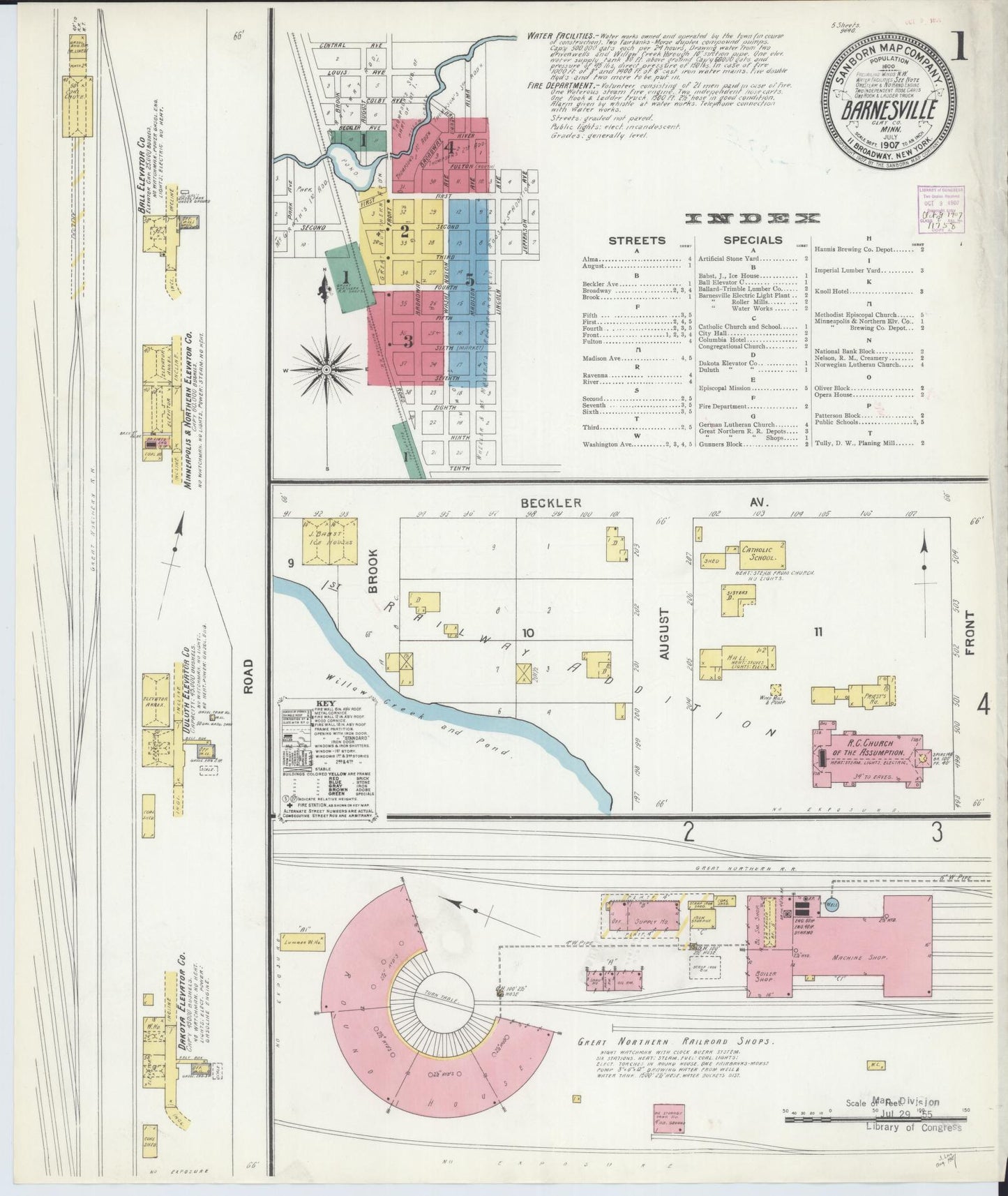 Sanborn Fire Insurance Map from Barnesville, Clay County, Minnesota (1907), Sheet #0001 - Historic Sanborn Fire Insurance Map Print, vintage old map wall art, antique decor, genealogy gift, Minnesota Minnesota map