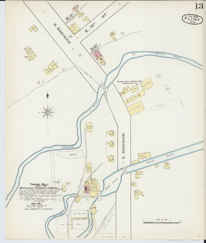 Sanborn Fire Insurance Map from Flint, Genesee County, Michigan (1886), Sheet #0013 - Historic Sanborn Fire Insurance Map Print, vintage old map wall art, antique decor, genealogy gift, Michigan Michigan map