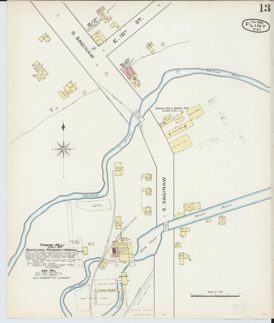 Sanborn Fire Insurance Map from Flint, Genesee County, Michigan (1886), Sheet #0013 - Historic Sanborn Fire Insurance Map Print, vintage old map wall art, antique decor, genealogy gift, Michigan Michigan map