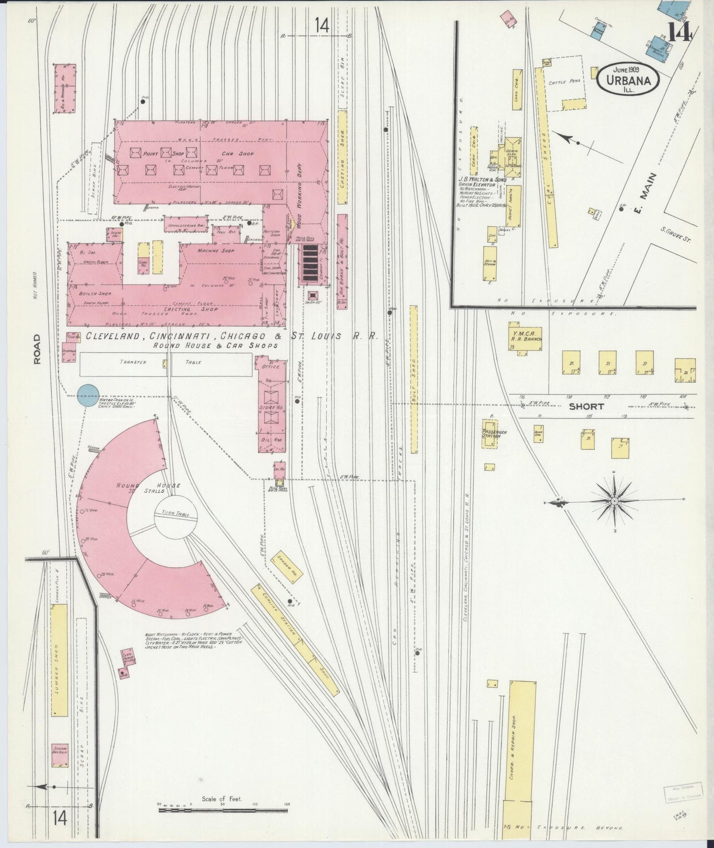 Sanborn Fire Insurance Map from Urbana, Champaign County, Illinois (1909), Sheet #0014 - Complete Map Set gallery image, historic Sanborn map, vintage wall art, Illinois Illinois