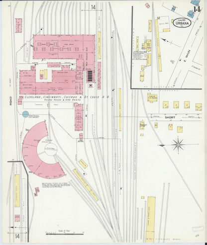 Sanborn Fire Insurance Map from Urbana, Champaign County, Illinois (1909), Sheet #0014 - Complete Map Set gallery image, historic Sanborn map, vintage wall art, Illinois Illinois