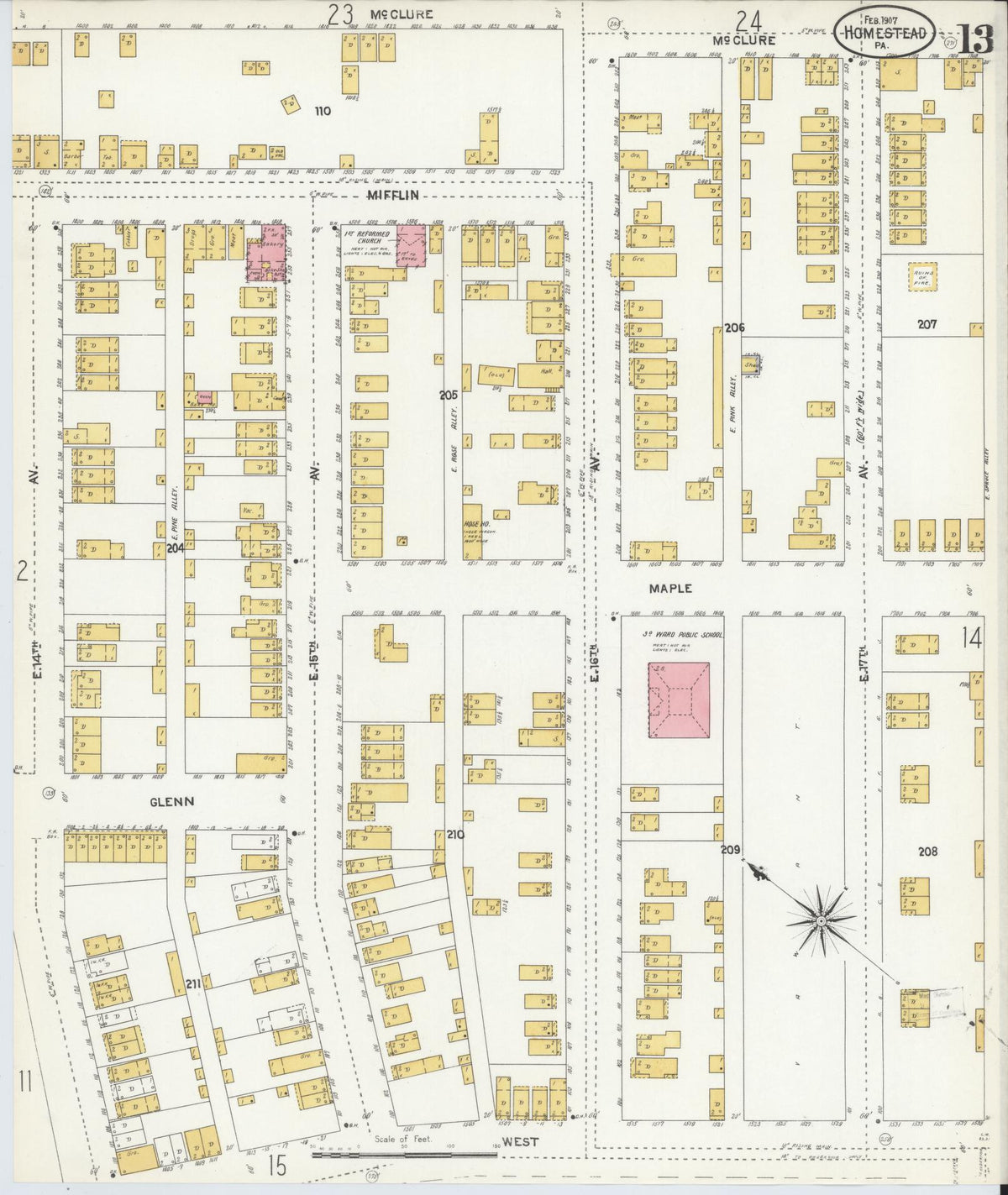 Sanborn Fire Insurance Map from Homestead, Allegheny County, Pennsylvania (1907), Sheet #0013 - Complete Map Set gallery image, historic Sanborn map, vintage wall art, Pennsylvania Pennsylvania