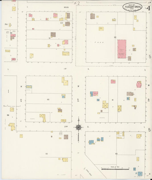 Sanborn Fire Insurance Map from Pleasant Grove, Utah County, Utah (1917), Sheet #0004 - Historic Sanborn Fire Insurance Map Print, vintage old map wall art, antique decor, genealogy gift, Pleasant Grove Utah map
