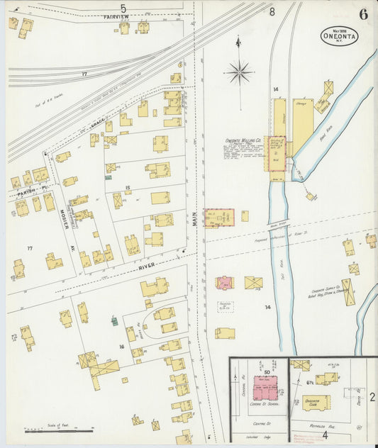 Sanborn Fire Insurance Map from Oneonta, Otsego County, New York (1898), Sheet #0006 - Historic Sanborn Fire Insurance Map Print, vintage old map wall art, antique decor, genealogy gift, New York New York map