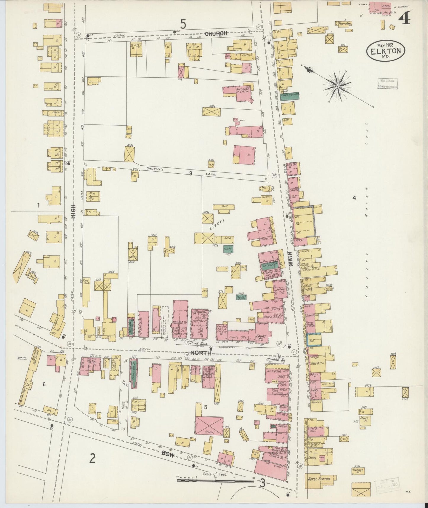 Sanborn Fire Insurance Map from Elkton, Cecil County, Maryland (1902), Sheet #0004 - Complete Map Set gallery image, historic Sanborn map, vintage wall art, Maryland Maryland