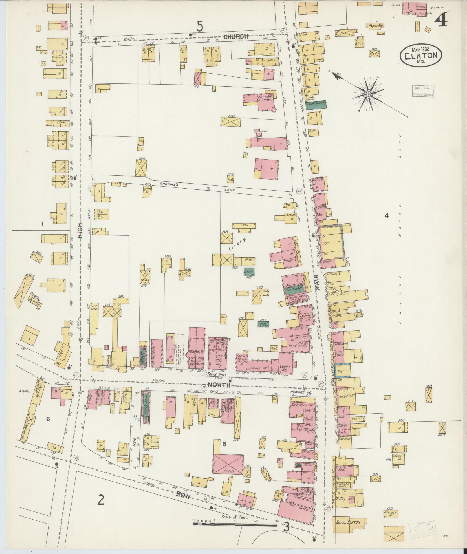 Sanborn Fire Insurance Map from Elkton, Cecil County, Maryland (1902), Sheet #0004 - Complete Map Set gallery image, historic Sanborn map, vintage wall art, Maryland Maryland
