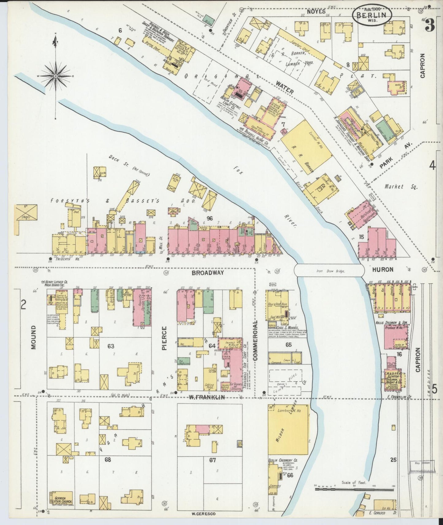 Sanborn Fire Insurance Map from Berlin, Green Lake County, Wisconsin (1900), Sheet #0003 - Complete Map Set gallery image, historic Sanborn map, vintage wall art, Wisconsin Wisconsin