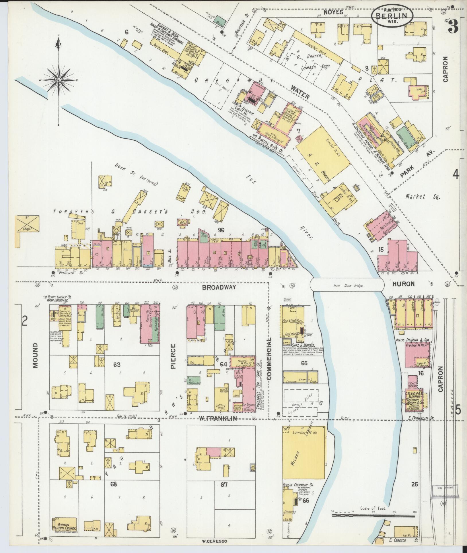Sanborn Fire Insurance Map from Berlin, Green Lake County, Wisconsin (1900), Sheet #0003 - Complete Map Set gallery image, historic Sanborn map, vintage wall art, Wisconsin Wisconsin