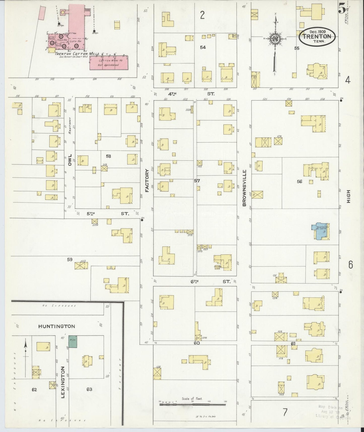 Sanborn Fire Insurance Map from Trenton, Gibson County, Tennessee (1909), Sheet #0005 - Complete Map Set gallery image, historic Sanborn map, vintage wall art, Tennessee Tennessee