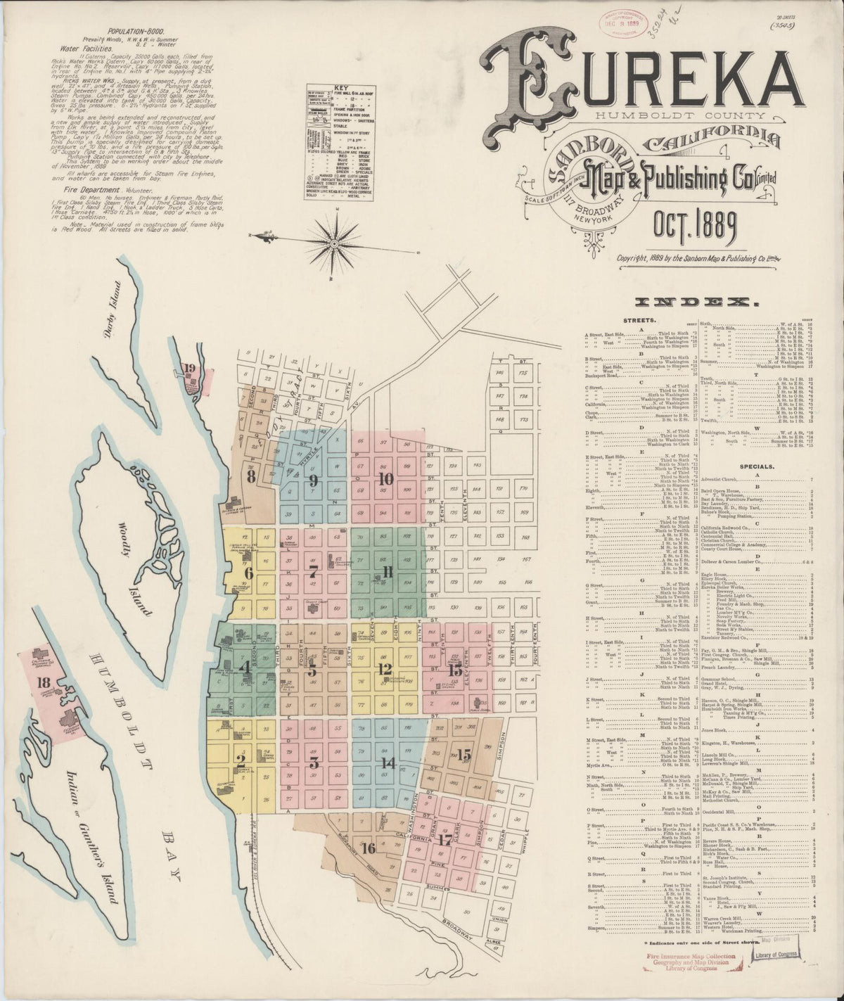 Sanborn Fire Insurance Map from Eureka, Humboldt County, California (1889), Sheet #0001 - Complete Map Set gallery image, historic Sanborn map, vintage wall art, California California