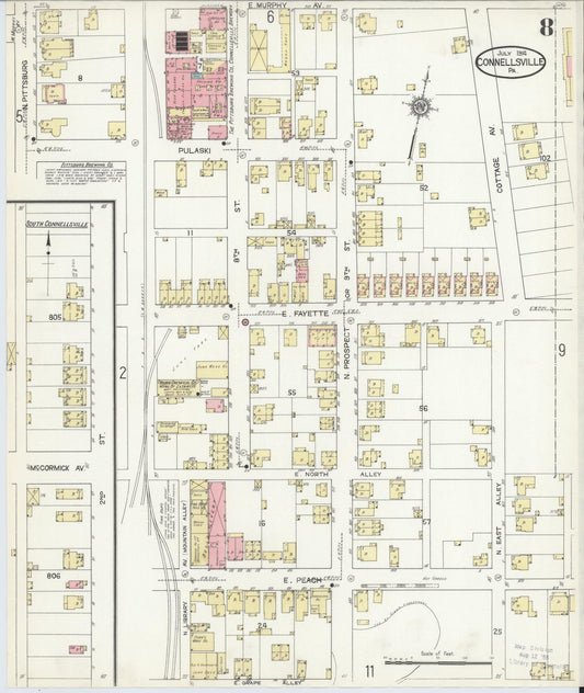 Sanborn Fire Insurance Map from Connellsville, Fayette County, Pennsylvania (1914), Sheet #0008 - Historic Sanborn Fire Insurance Map Print, vintage old map wall art, antique decor, genealogy gift, Pennsylvania Pennsylvania map