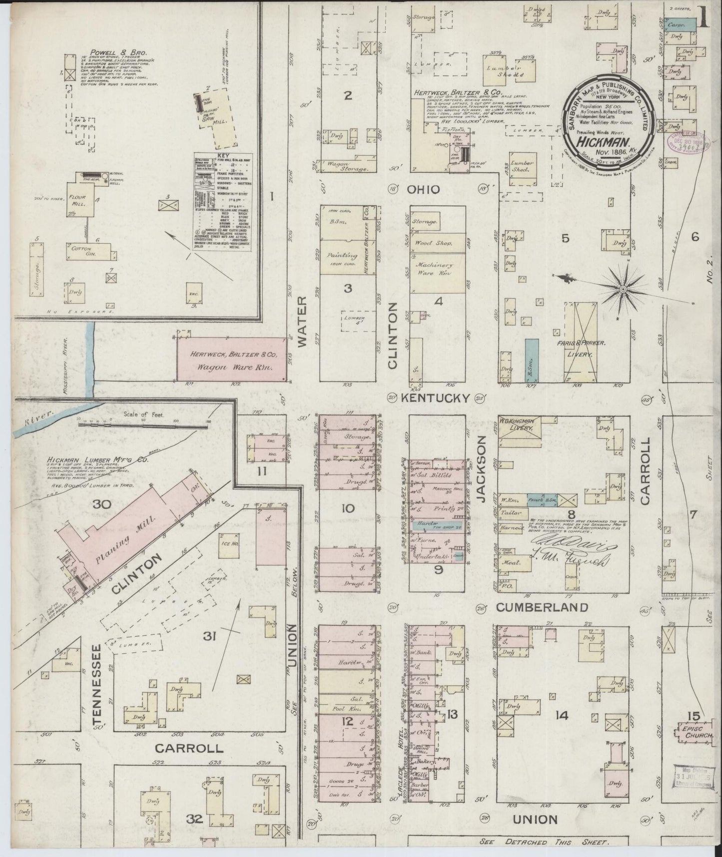 Sanborn Fire Insurance Map from Hickman, Fulton County, Kentucky (1886), Sheet #0001 - Complete Map Set gallery image, historic Sanborn map, vintage wall art, Kentucky Kentucky