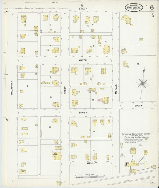 Sanborn Fire Insurance Map from Whitesboro, Grayson County, Texas (1907), Sheet #0006 - Historic Sanborn Fire Insurance Map Print, vintage old map wall art, antique decor, genealogy gift, Texas Texas map