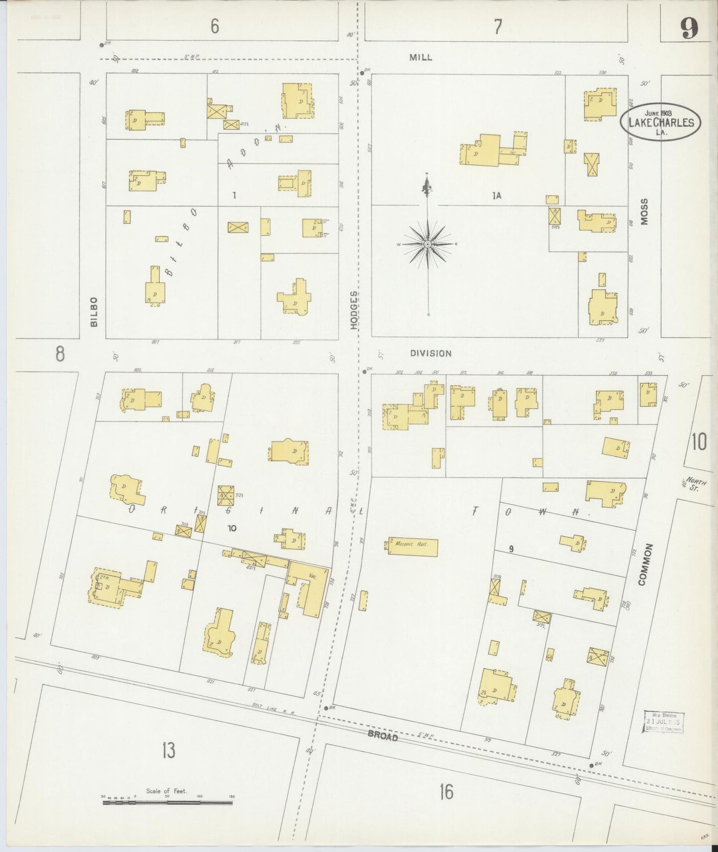 Sanborn Fire Insurance Map from Lake Charles, Calcasieu Parish, Louisiana (1903), Sheet #0009 - Complete Map Set gallery image, historic Sanborn map, vintage wall art, Louisiana Louisiana