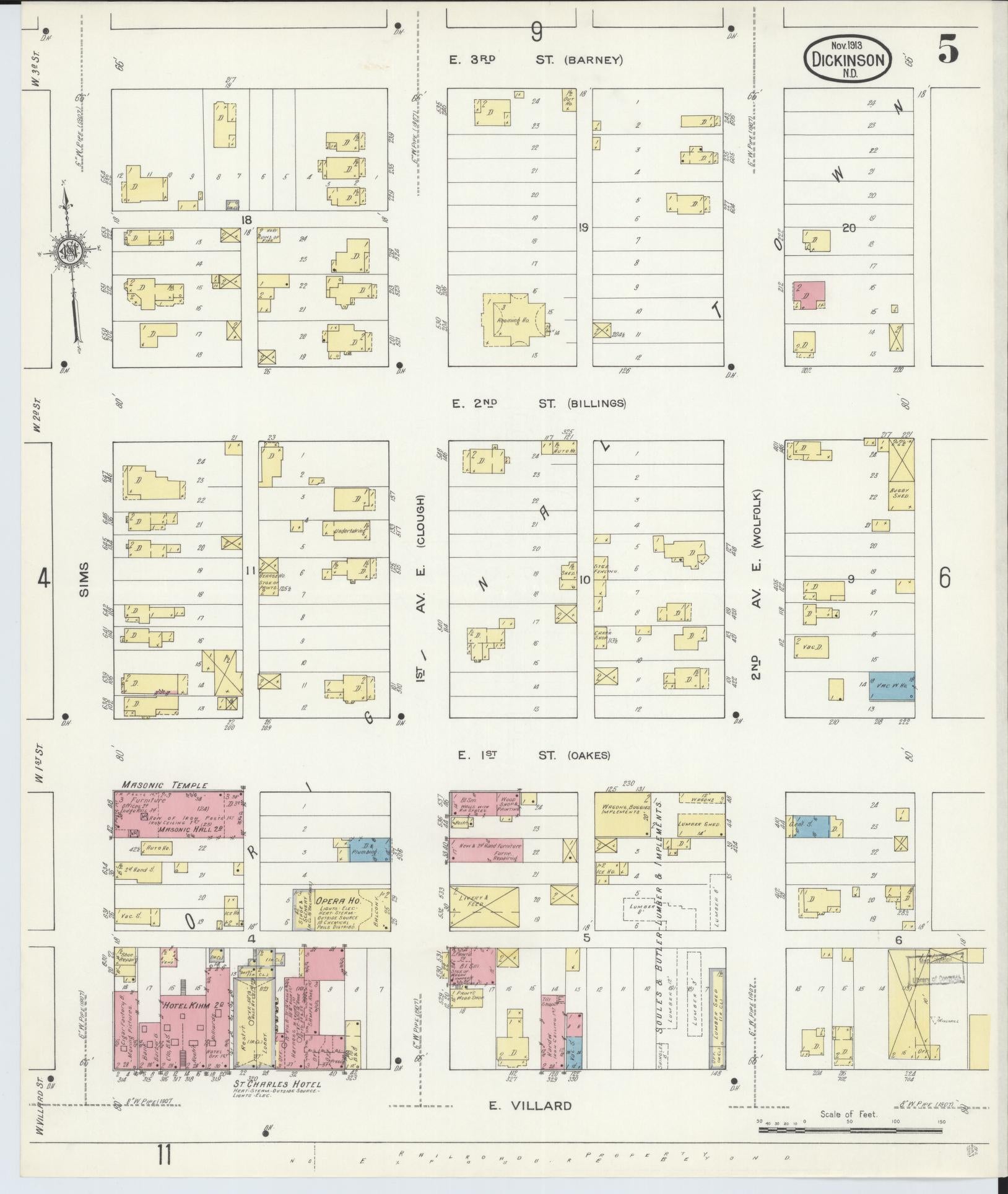 Sanborn Fire Insurance Map from Dickinson, Stark County, North Dakota (1913), Sheet #0005 - Historic Sanborn Fire Insurance Map Print, vintage old map wall art, antique decor, genealogy gift, North Dakota North Dakota map