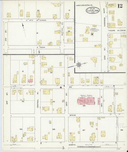 Sanborn Fire Insurance Map from Cleveland, Bradley County, Tennessee (1912), Sheet #0012 - Complete Map Set gallery image, historic Sanborn map, vintage wall art, Tennessee Tennessee