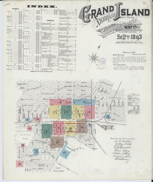 Sanborn Fire Insurance Map from Grand Island, Hall County, Nebraska (1893), Sheet #0001 - Complete Map Set gallery image, historic Sanborn map, vintage wall art, Nebraska Nebraska