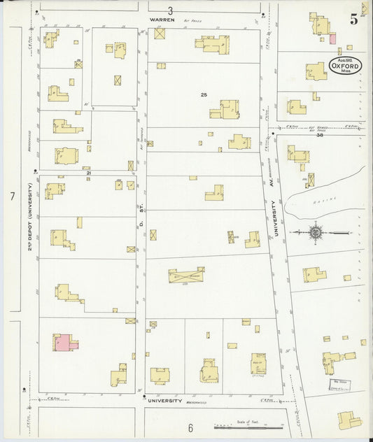 Sanborn Fire Insurance Map from Oxford, Lafayette County, Mississippi (1910), Sheet #0005 - Historic Sanborn Fire Insurance Map Print, vintage old map wall art, antique decor, genealogy gift, Mississippi Mississippi map