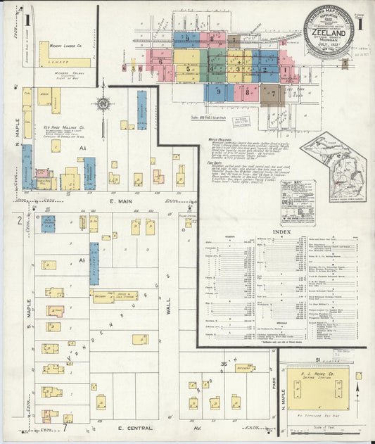 Sanborn Fire Insurance Map from Zeeland, Ottawa County, Michigan (1923), Sheet #0001 - Historic Sanborn Fire Insurance Map Print, vintage old map wall art, antique decor, genealogy gift, Michigan Michigan map