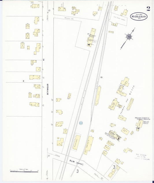 Sanborn Fire Insurance Map from Middlebury, Addison County, Vermont (1910), Sheet #0002 - Historic Sanborn Fire Insurance Map Print, vintage old map wall art, antique decor, genealogy gift, Vermont Vermont map