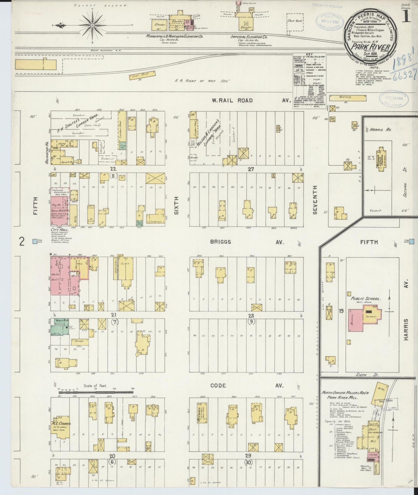 Sanborn Fire Insurance Map from Park River, Walsh County, North Dakota (1898), Sheet #0002 - Complete Map Set gallery image, historic Sanborn map, vintage wall art, North Dakota North Dakota