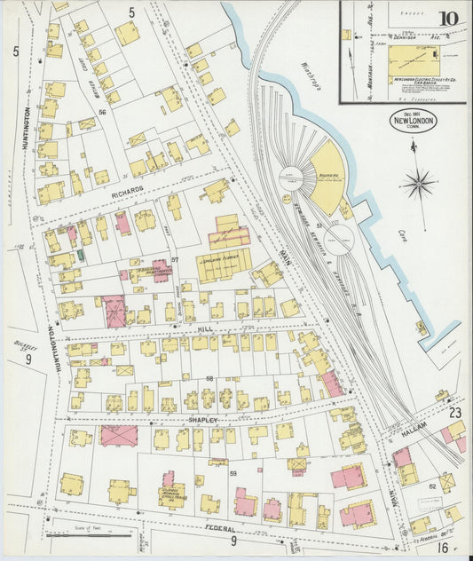 Sanborn Fire Insurance Map from New London, New London County, Connecticut (1901), Sheet #0010 - Historic Sanborn Fire Insurance Map Print, vintage old map wall art, antique decor, genealogy gift, Connecticut Connecticut map