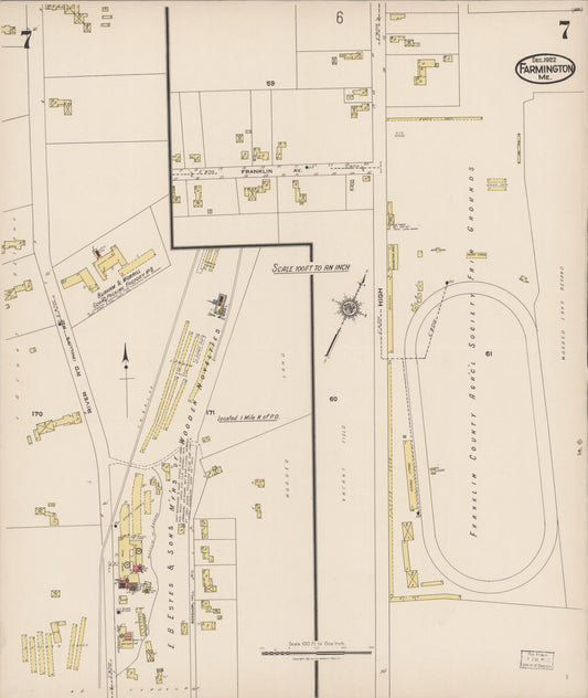Sanborn Fire Insurance Map from Farmington, Franklin County, Maine (1922), Sheet #0007 - Historic Sanborn Fire Insurance Map Print, vintage old map wall art, antique decor, genealogy gift, Maine Maine map