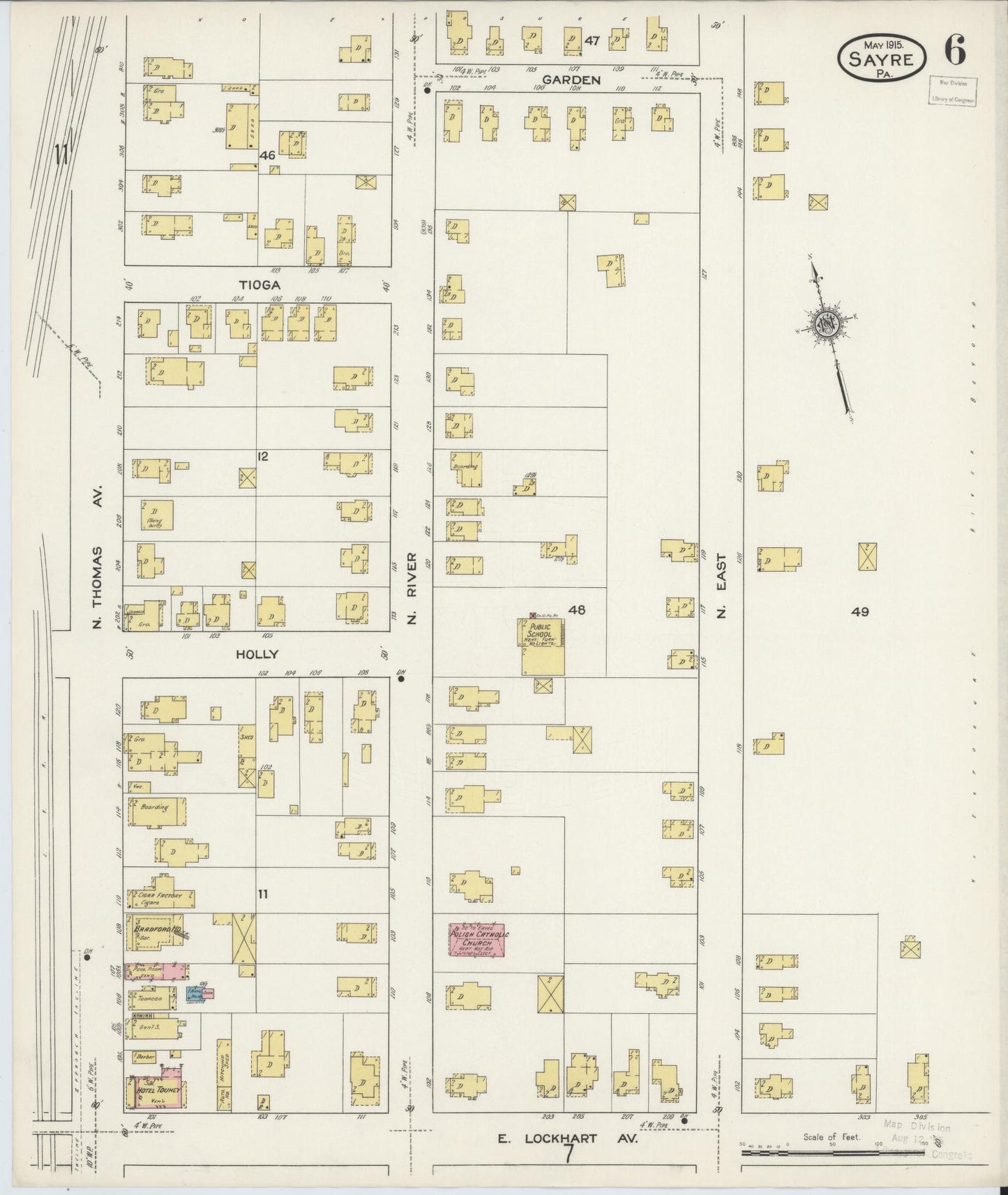 Sanborn Fire Insurance Map from Sayre, Bradford County, Pennsylvania (1915), Sheet #0006 - Complete Map Set gallery image, historic Sanborn map, vintage wall art, Pennsylvania Pennsylvania