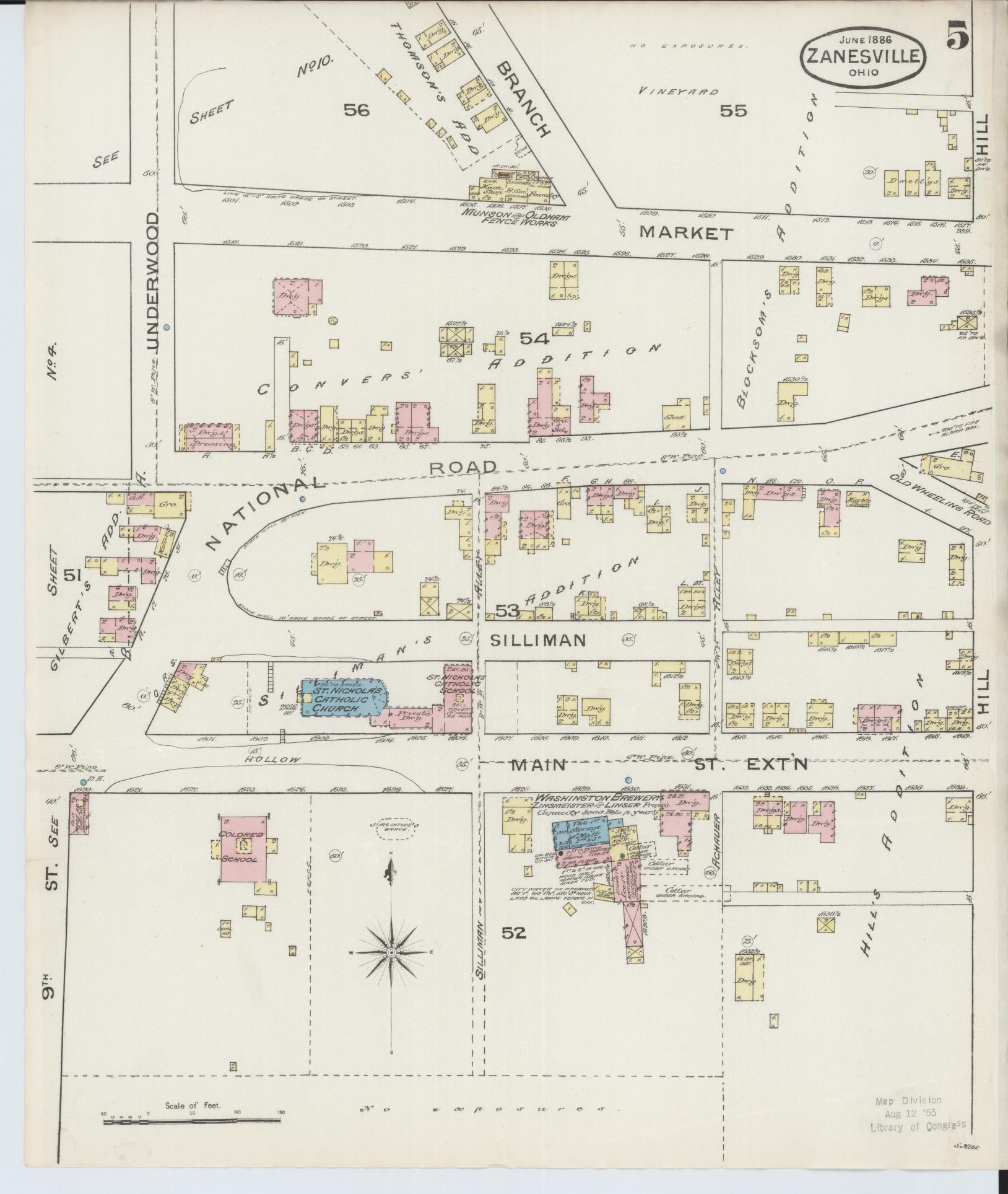Sanborn Fire Insurance Map from Zanesville, Muskingum County, Ohio (1886), Sheet #0005 - Complete Map Set gallery image, historic Sanborn map, vintage wall art, Ohio Ohio