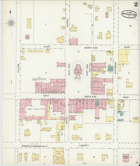 Sanborn Fire Insurance Map from Washington, Wilkes County, Georgia (1896), Sheet #0002 - Historic Sanborn Fire Insurance Map Print, vintage old map wall art, antique decor, genealogy gift, Georgia Georgia map