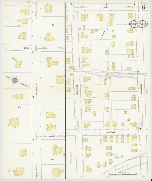 Sanborn Fire Insurance Map from Bennettsville, Marlboro County, South Carolina (1912), Sheet #0006 - Historic Sanborn Fire Insurance Map Print, vintage old map wall art, antique decor, genealogy gift, South Carolina South Carolina map