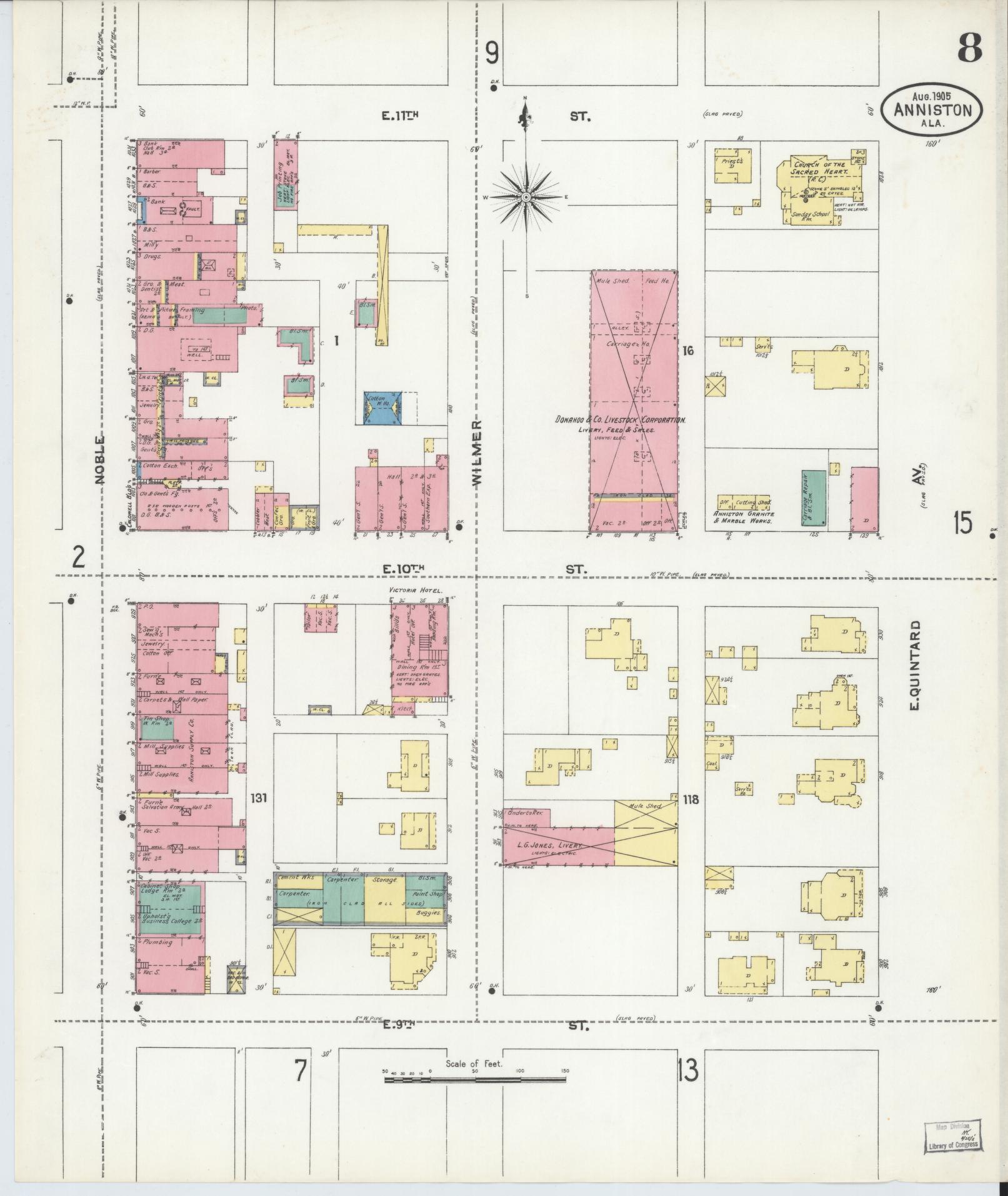 Sanborn Fire Insurance Map from Anniston, Calhoun County, Alabama (1905), Sheet #0008 - Complete Map Set gallery image, historic Sanborn map, vintage wall art, Alabama Alabama