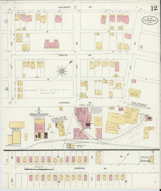 Sanborn Fire Insurance Map from Fairmont, Marion County, West Virginia (1906), Sheet #0012 - Historic Sanborn Fire Insurance Map Print, vintage old map wall art, antique decor, genealogy gift, West Virginia West Virginia map