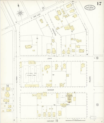 Sanborn Fire Insurance Map from Salinas, Monterey County, California (1900), Sheet #0017 - Complete Map Set gallery image, historic Sanborn map, vintage wall art, California California