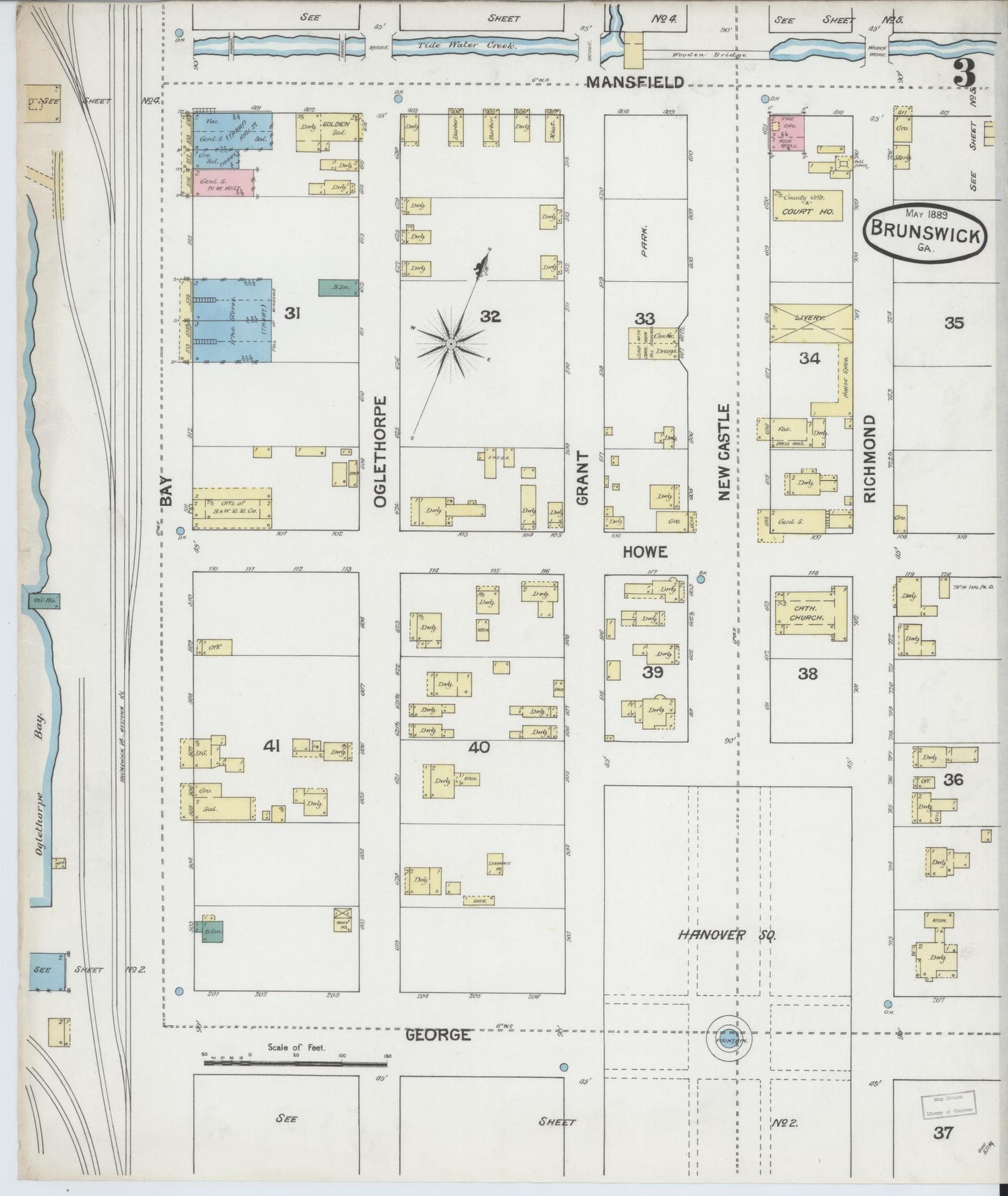 Sanborn Fire Insurance Map from Brunswick, Glynn County, Georgia (1889), Sheet #0003 - Complete Map Set gallery image, historic Sanborn map, vintage wall art, Georgia Georgia