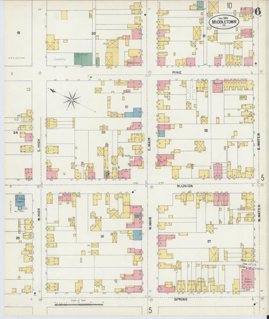Sanborn Fire Insurance Map from Middletown, Dauphin County, Pennsylvania (1902), Sheet #0006 - Historic Sanborn Fire Insurance Map Print, vintage old map wall art, antique decor, genealogy gift, Pennsylvania Pennsylvania map