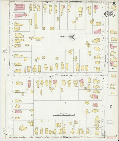 Sanborn Fire Insurance Map from Palmyra, Wayne County, New York (1906), Sheet #0008 - Historic Sanborn Fire Insurance Map Print, vintage old map wall art, antique decor, genealogy gift, New York New York map